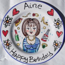 Hand painted personalised Happy Birthday shoes and lipstick plate