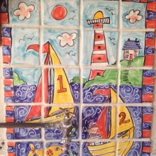 sailing boat tile mural bathroom sink splash back
