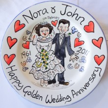 Hand painted personalised Happy Golden Wedding Anniversary Plate N&J